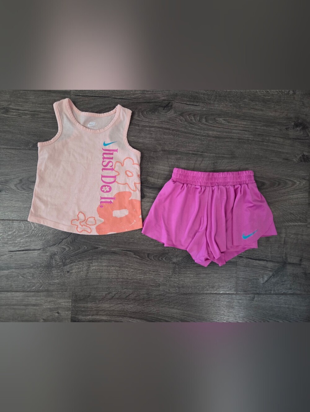 Nike Pink Floral "Just Do It" Tank with Magenta Athletic Shorts Size 3t